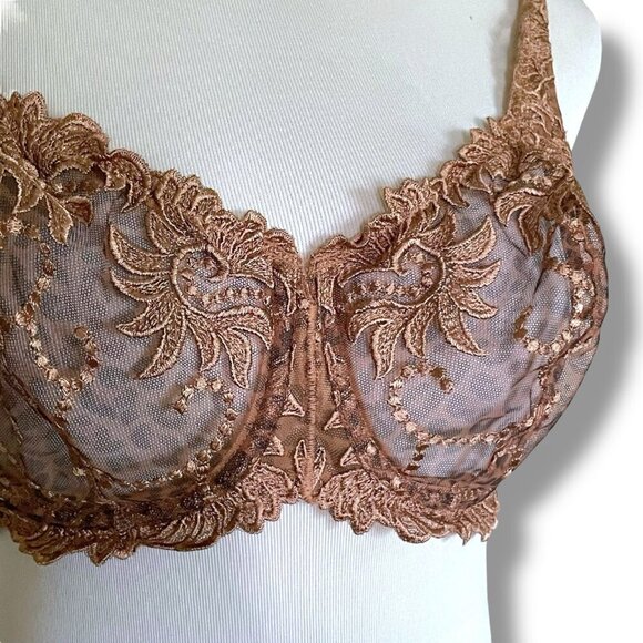 Lunaire 36D Bra Sevilla Tan Lace Animal Print Semi Demi Underwire Sheer 14013 - Picture 4 of 9